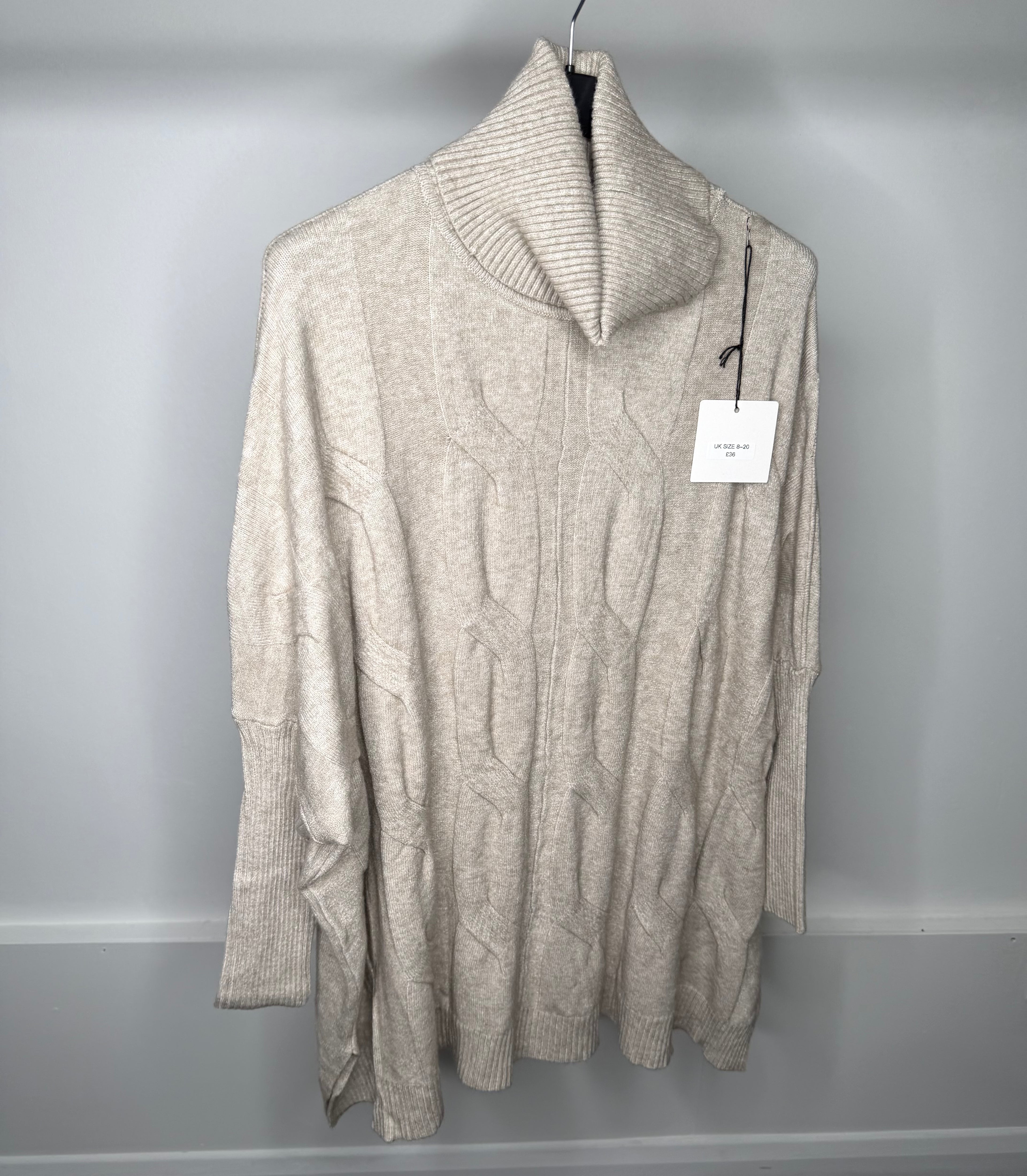 Plait Detail Loose Fit Roll Neck Long Jumper Dress