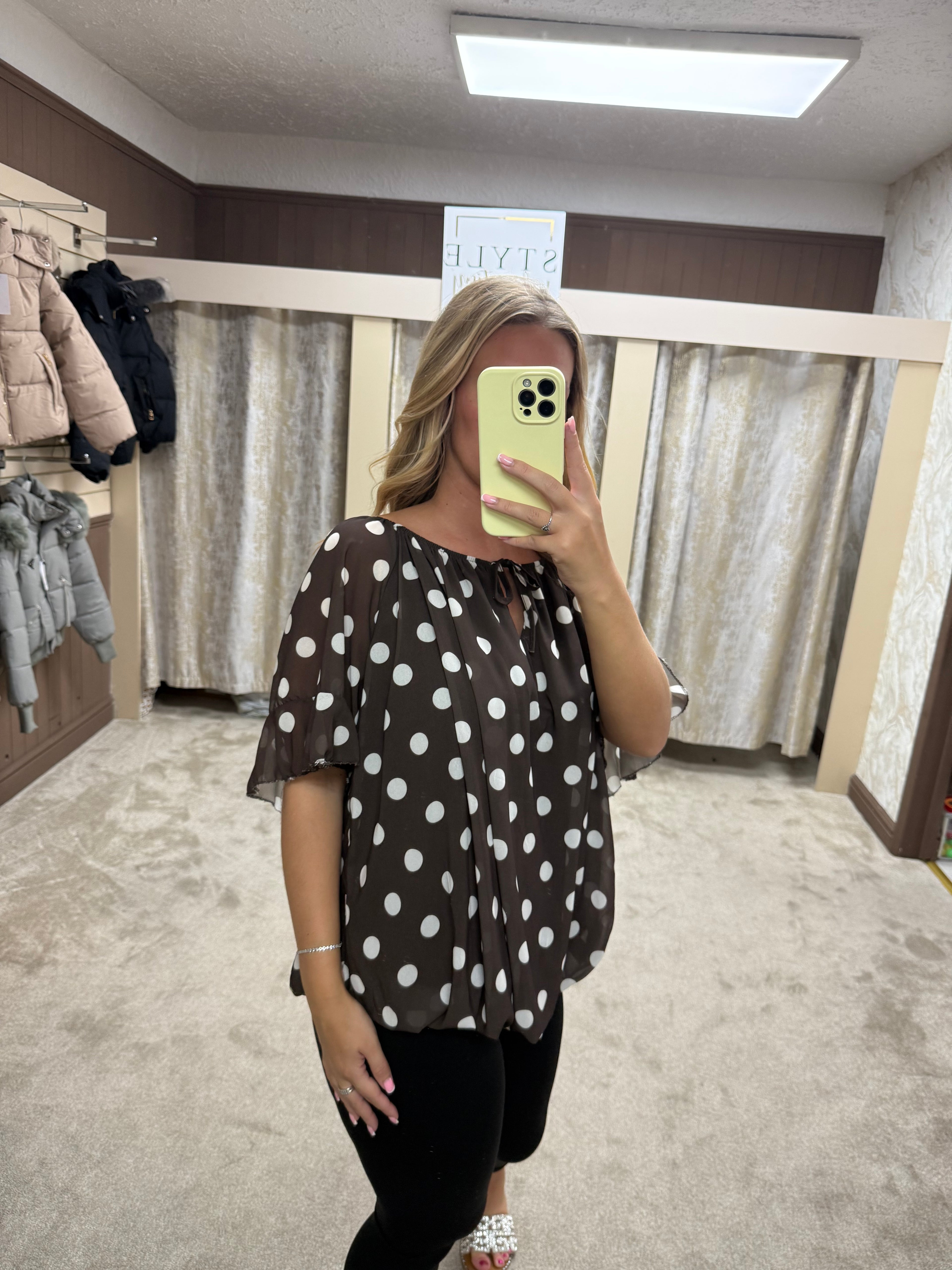 Polka Dot Elasticated Bubble Hem Top