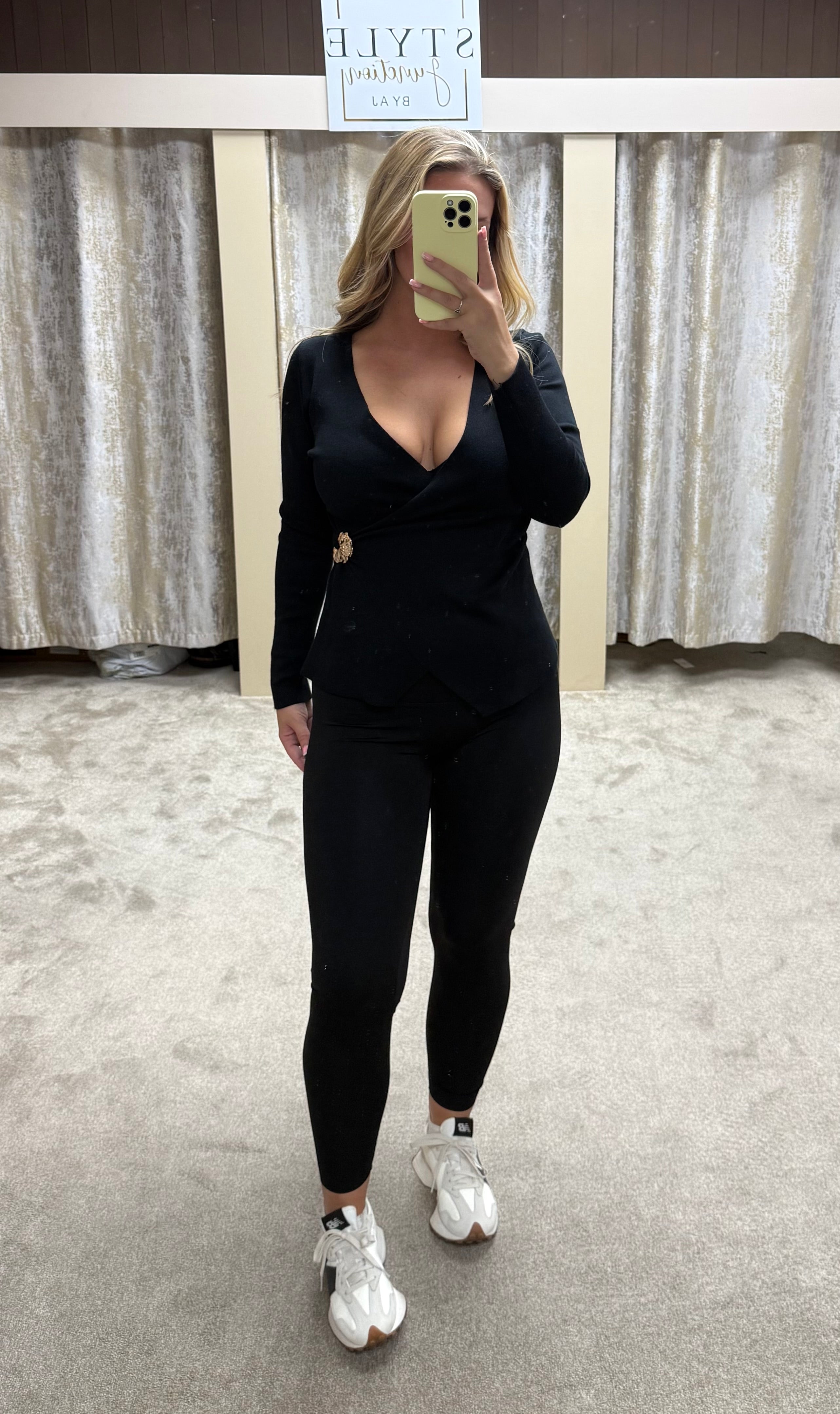 Gold Buckle Wrap Over Long Sleeve Top