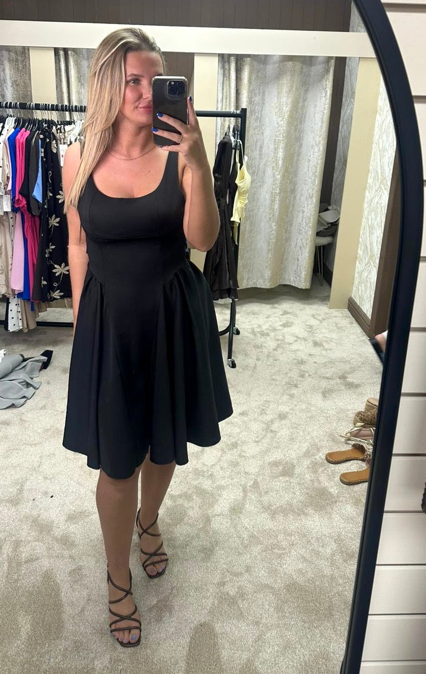 Fit & Flare Drop Waist Dress With Back Bow Detail