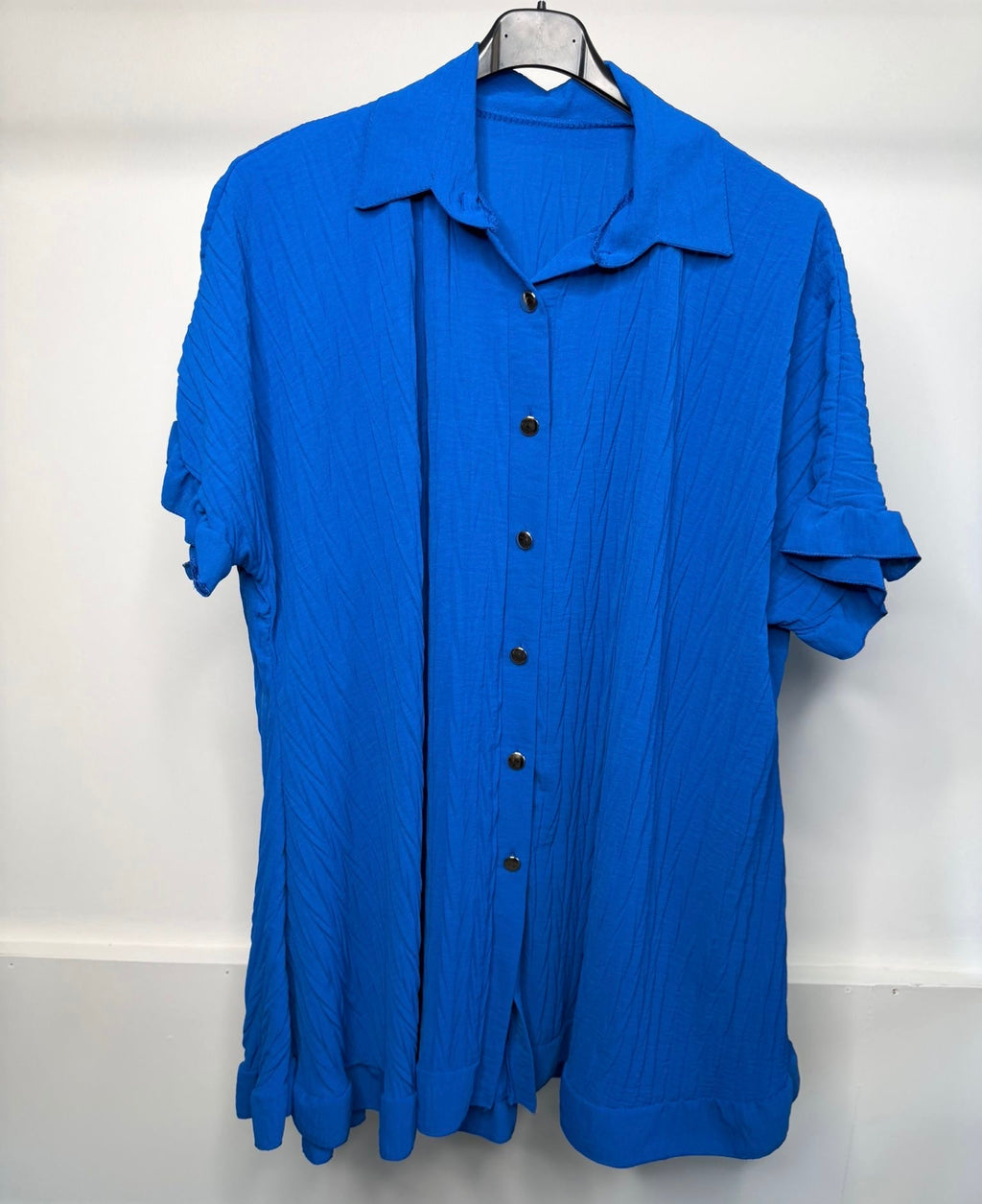 Gold Button Pleated Ruffle Hem Oversized Dress