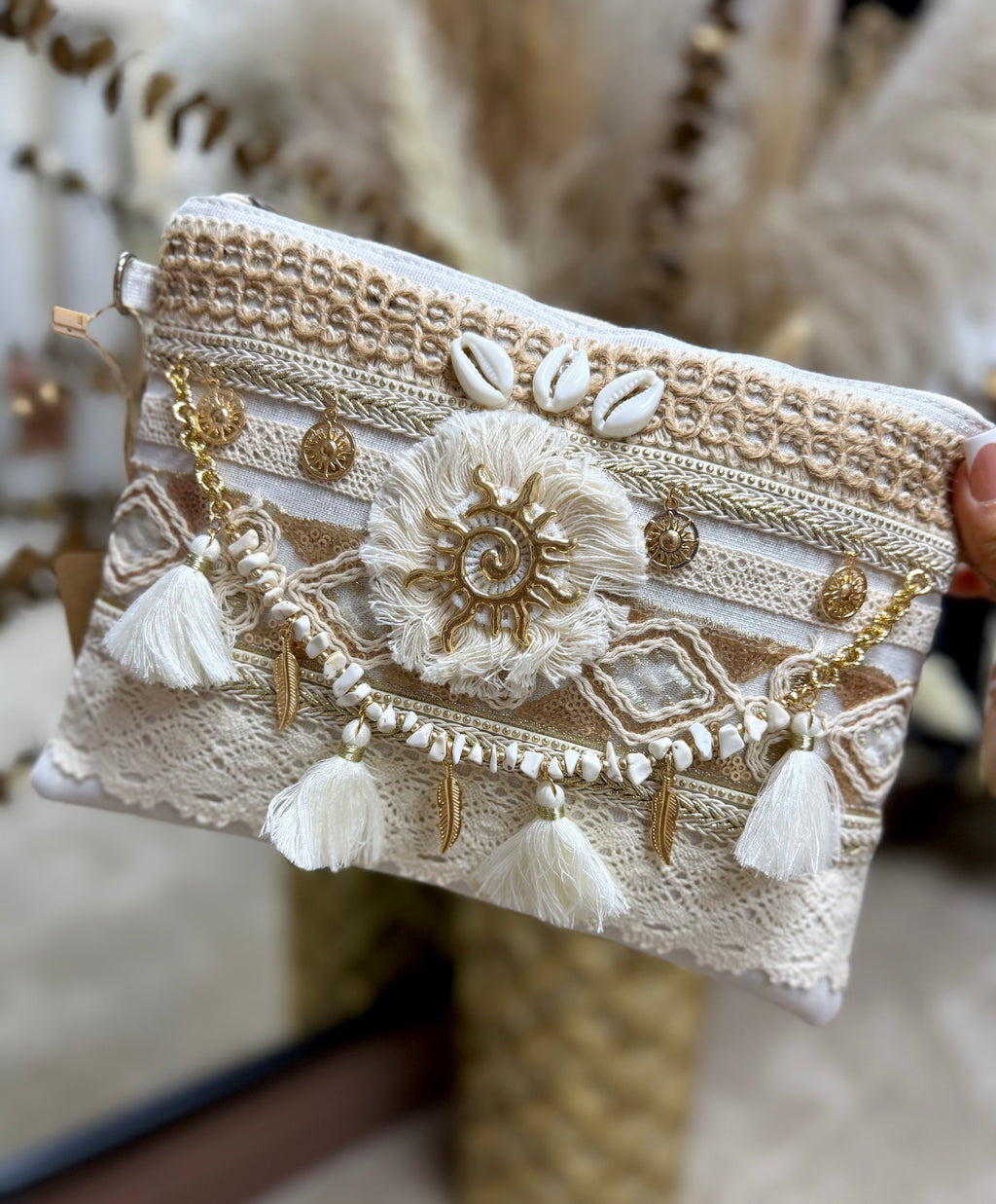 Embellished Boho Clutch Bag - Golden Sun
