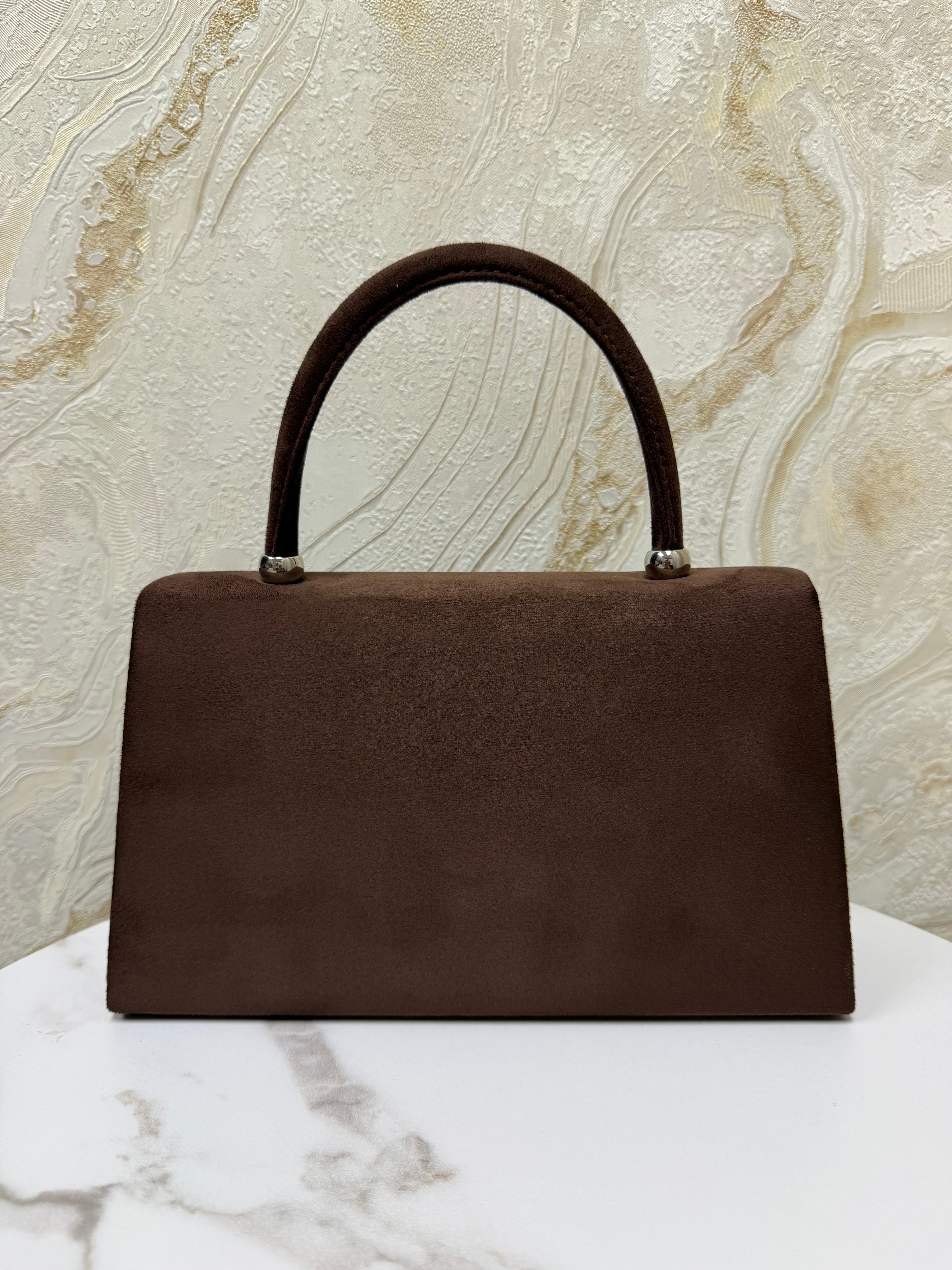 Top Handle Suede Envelope Bag - Chocolate Brown