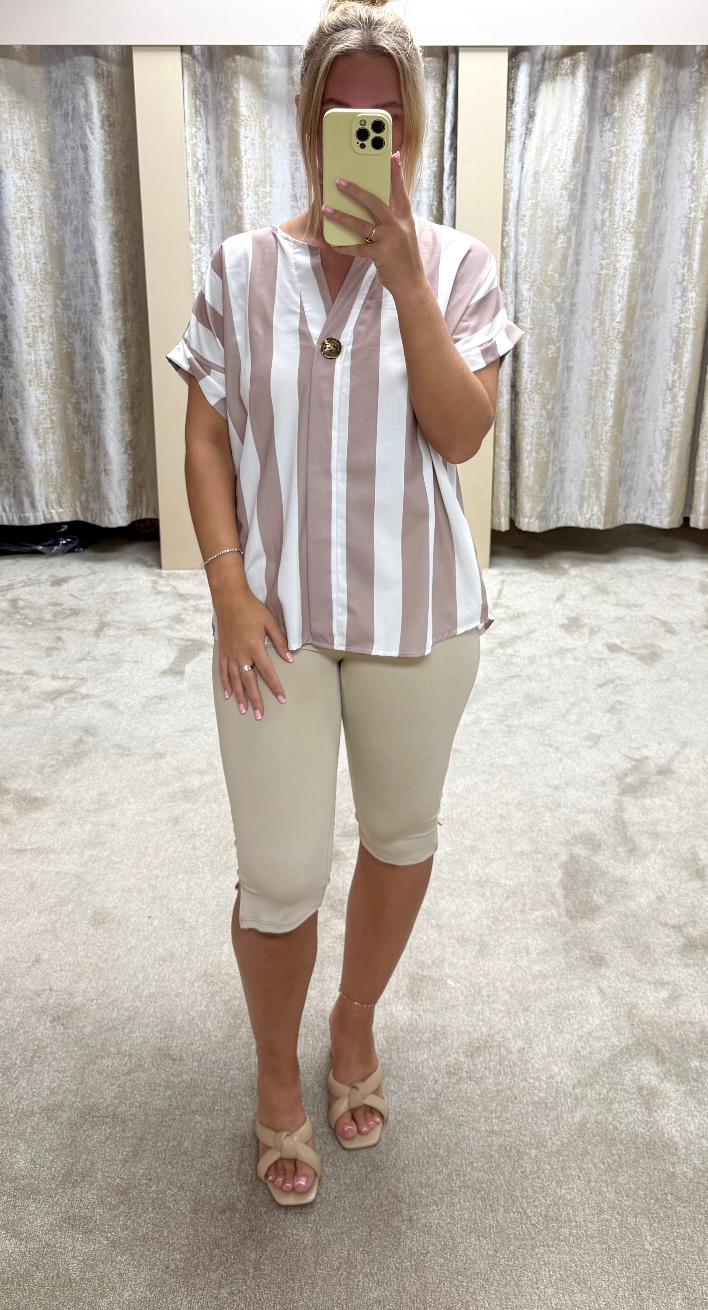 Striped Blouse With Gold Button Detail