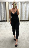 Diamanté Stretchy Mom Jeans - Black