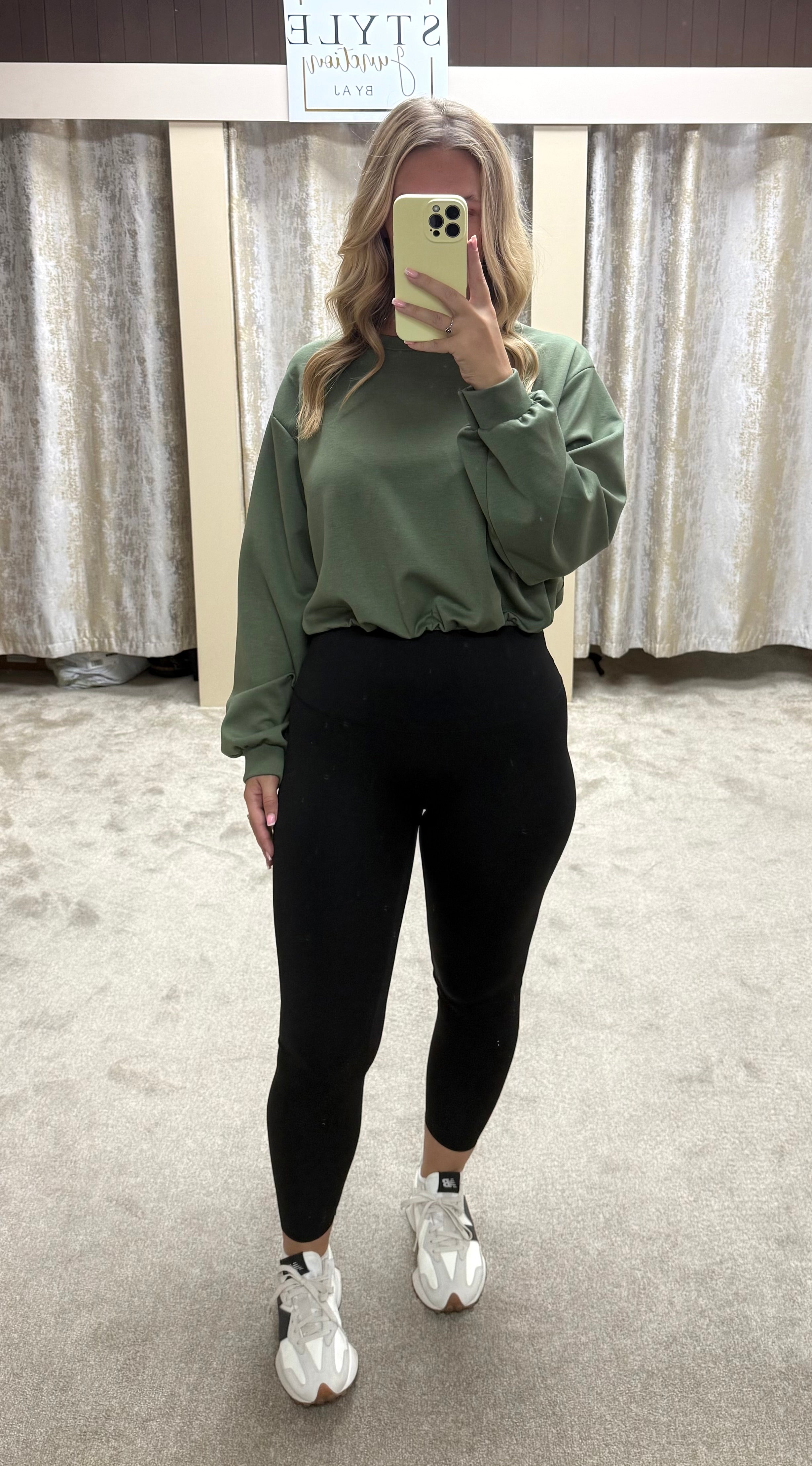 Long Sleeve Bubble Hem Elasticated Cropped Scuba Top