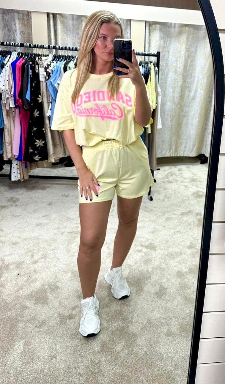San Diego California Bubble Hem Cropped Top & Shorts Co Ord