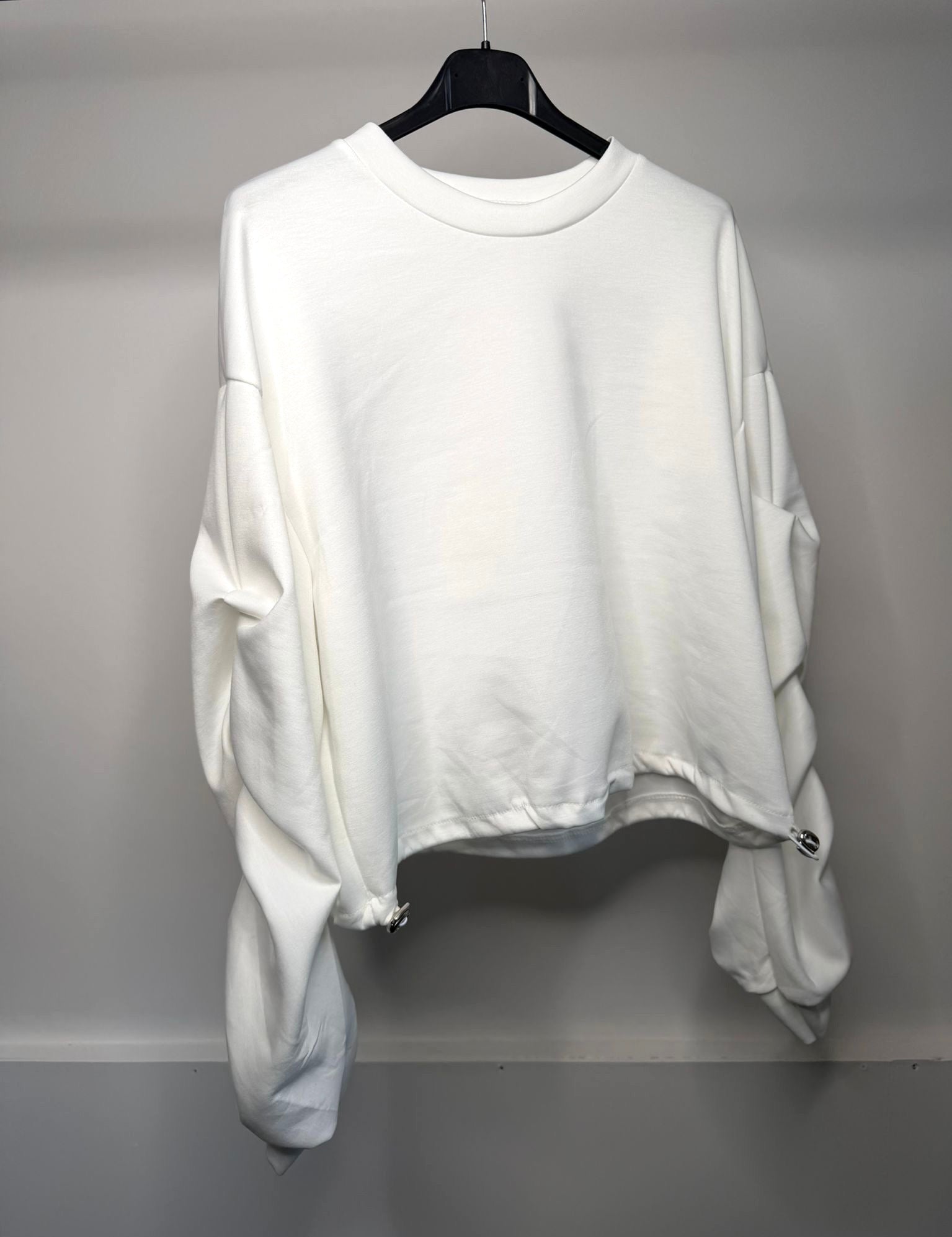 Oversized Soft Scuba Waist Cinching Toggle Jumpers with Ruched Sleeve Detail