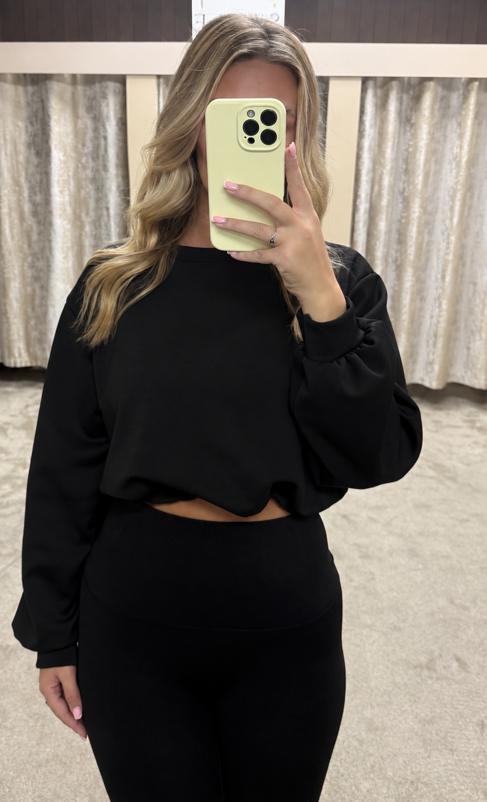 Long Sleeve Bubble Hem Elasticated Cropped Scuba Top