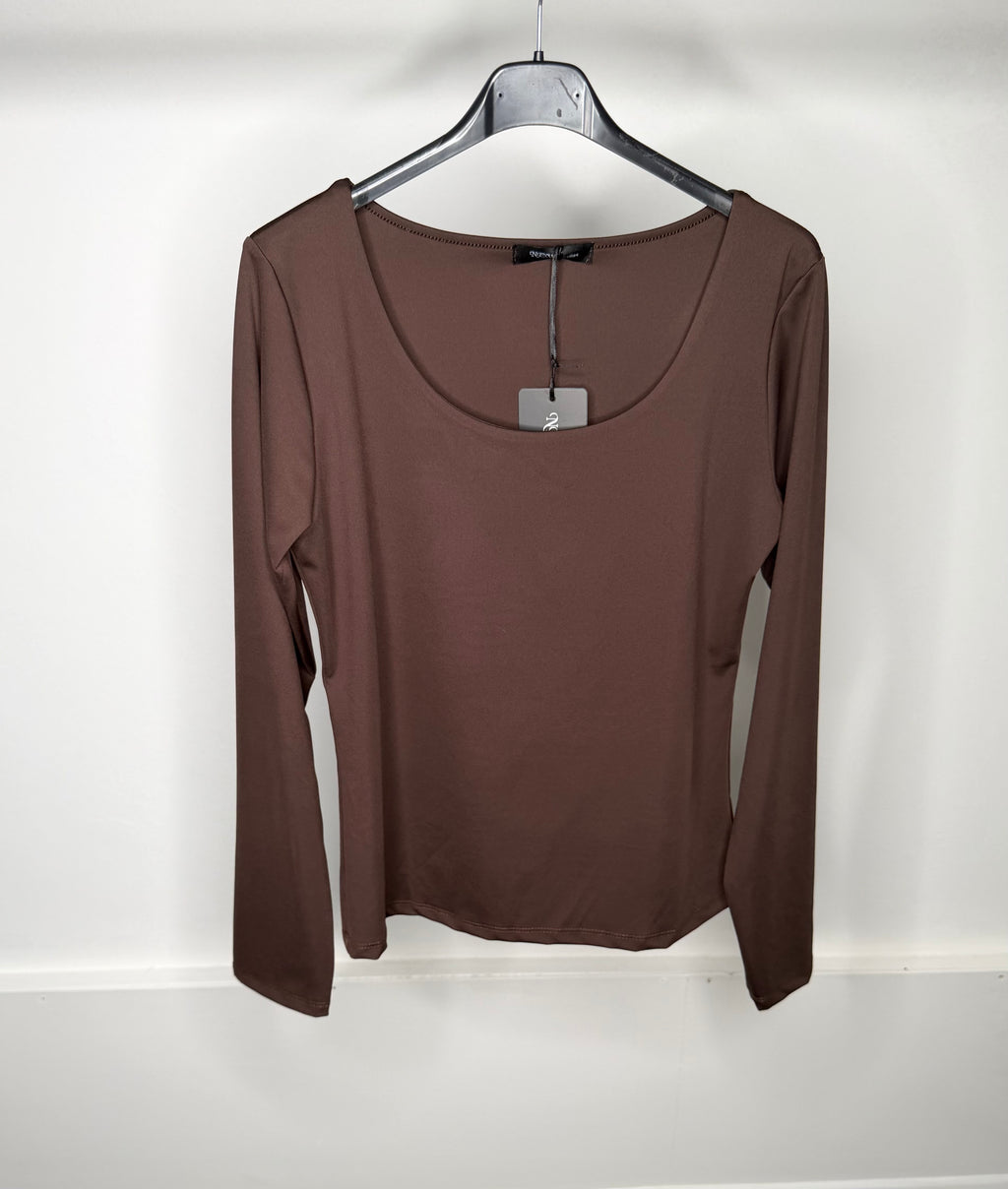 Double Layer Slinky Scoop Neck Long Sleeve Tops