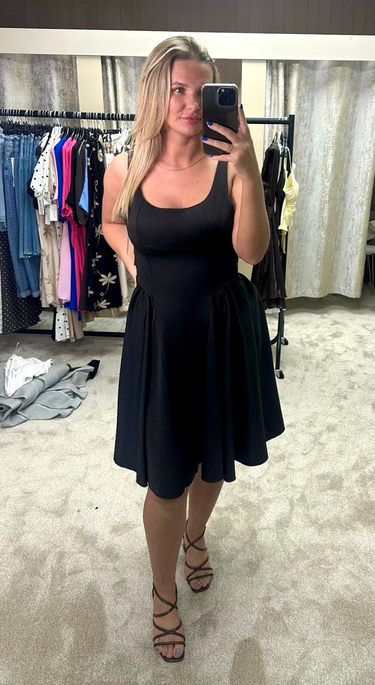 Fit & Flare Drop Waist Dress With Back Bow Detail