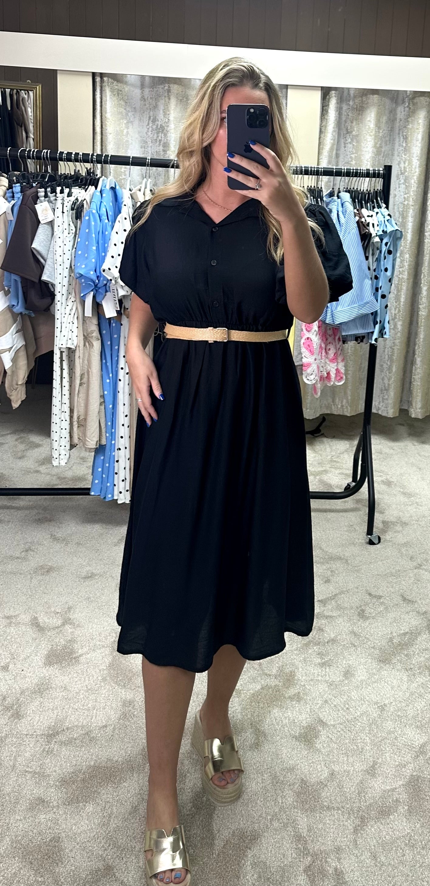 Puff Sleeve Belted Maxi Dress