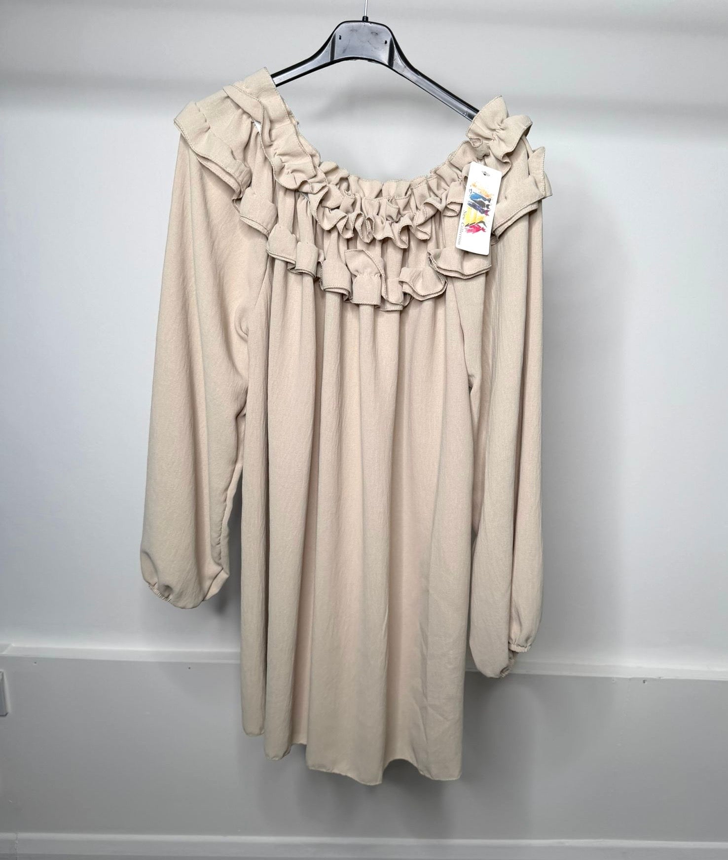 PLUS SIZE - Ruffle Neckline Detail Elasticated Blouse