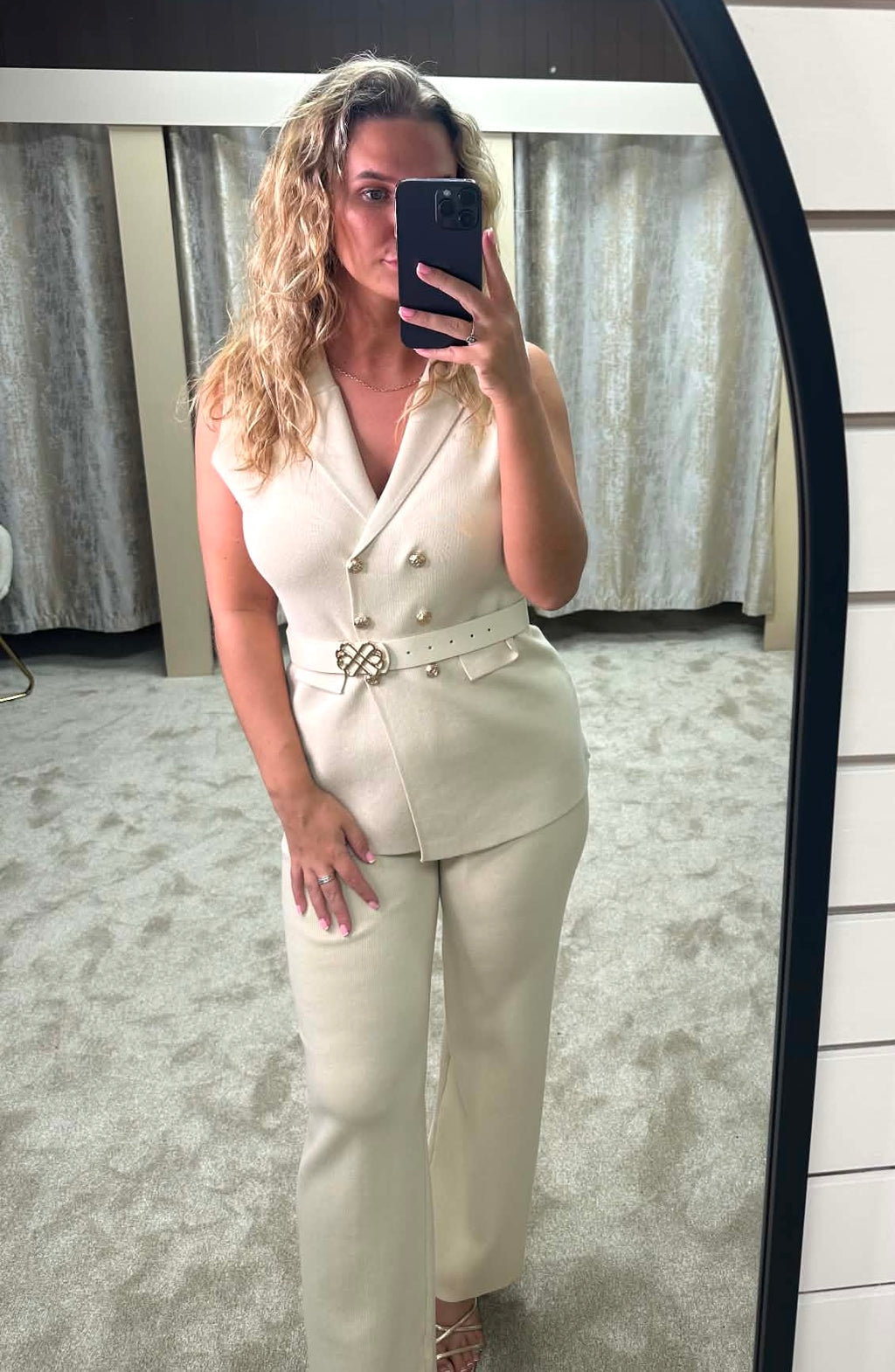 Gold Detail Belted Waistcoat & Trouser Co Ord