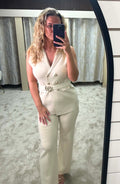 Gold Detail Belted Waistcoat & Trouser Co Ord