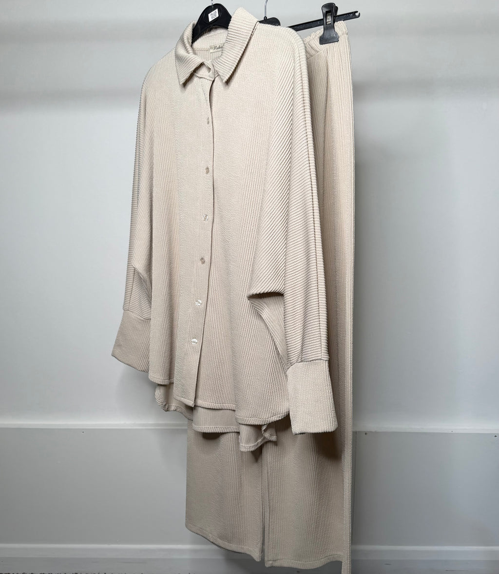 PLUS SIZE - Fine Ribbed Soft Long Shirt & Trouser Co Ord