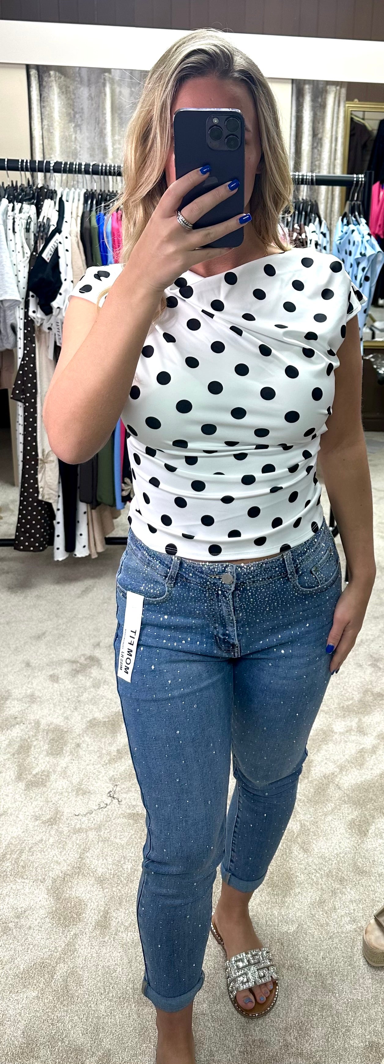 Polka Dot Ruched Detail Top