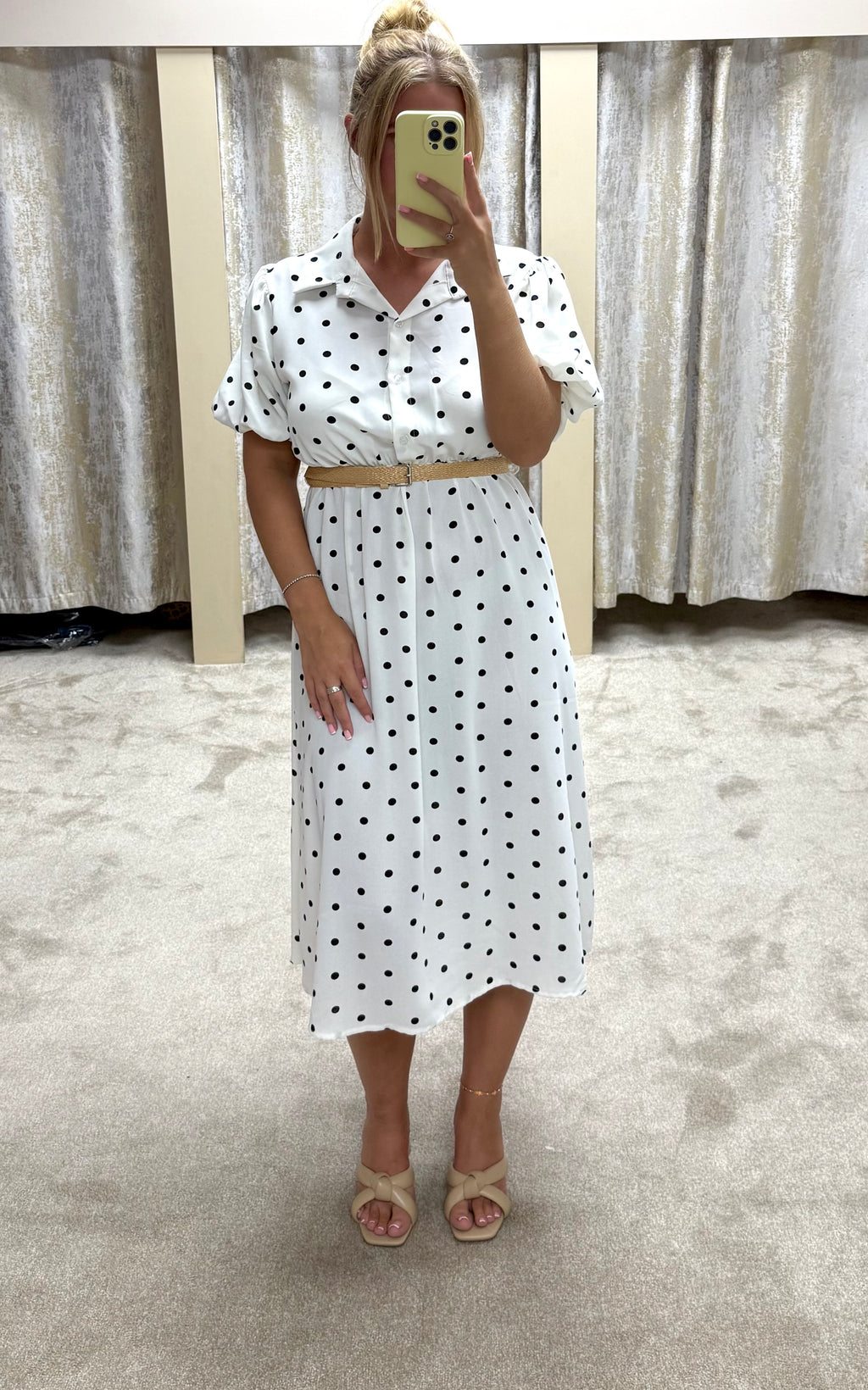 Puff Sleeve Elasticated Waist & Belt Detail Maxi Dress
