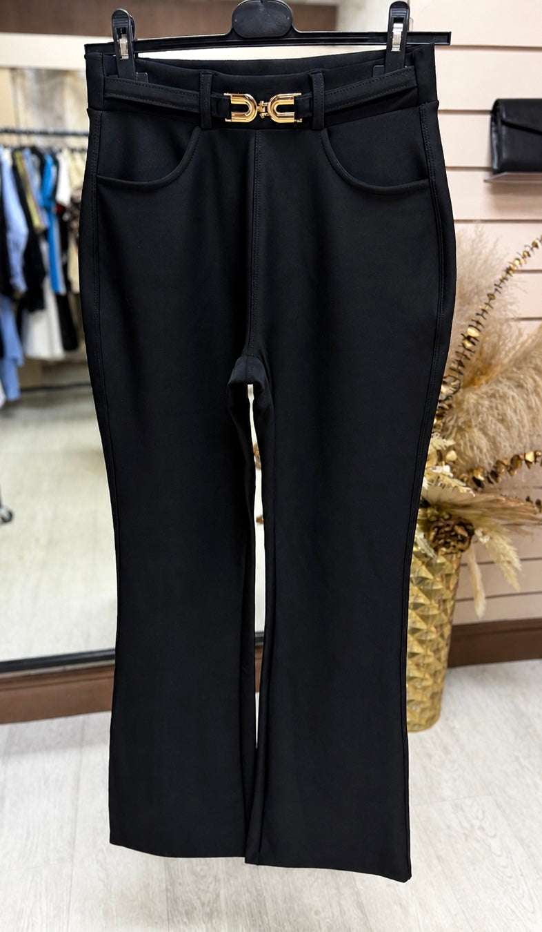 Soft & Stretchy Scuba Bootcut Trousers With Gold Buckle Detail