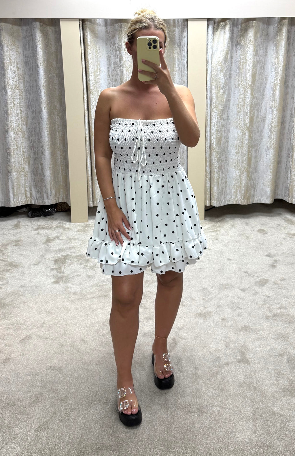 Bandeau Elasticated Tiered Dress With Shorts Underneath