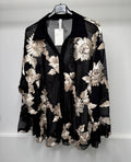 PLUS SIZE - Flower Embroidered Mesh Shirt with Bell Sleeve Detail