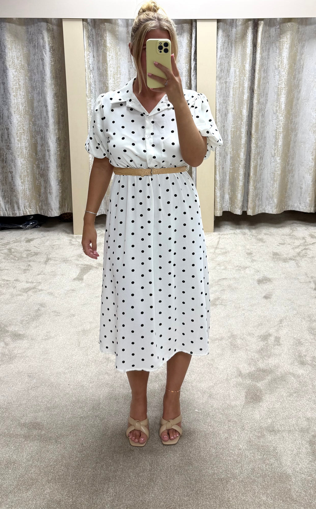 Puff Sleeve Elasticated Waist & Belt Detail Maxi Dress