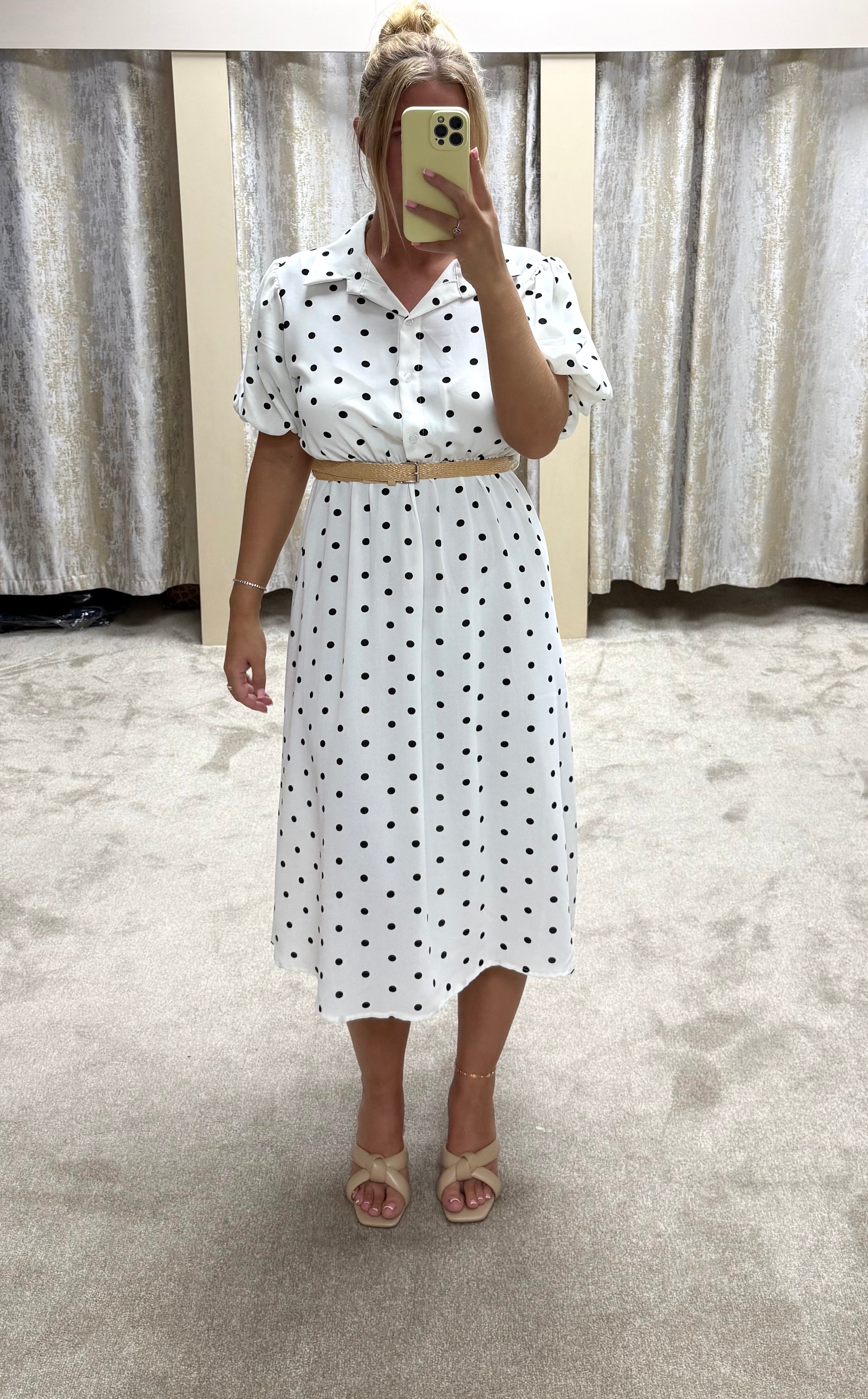 Puff Sleeve Elasticated Waist & Belt Detail Maxi Dress