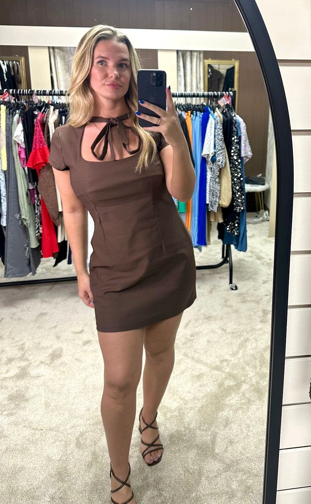 Square Neckline Tie Detail Stretchy Dress