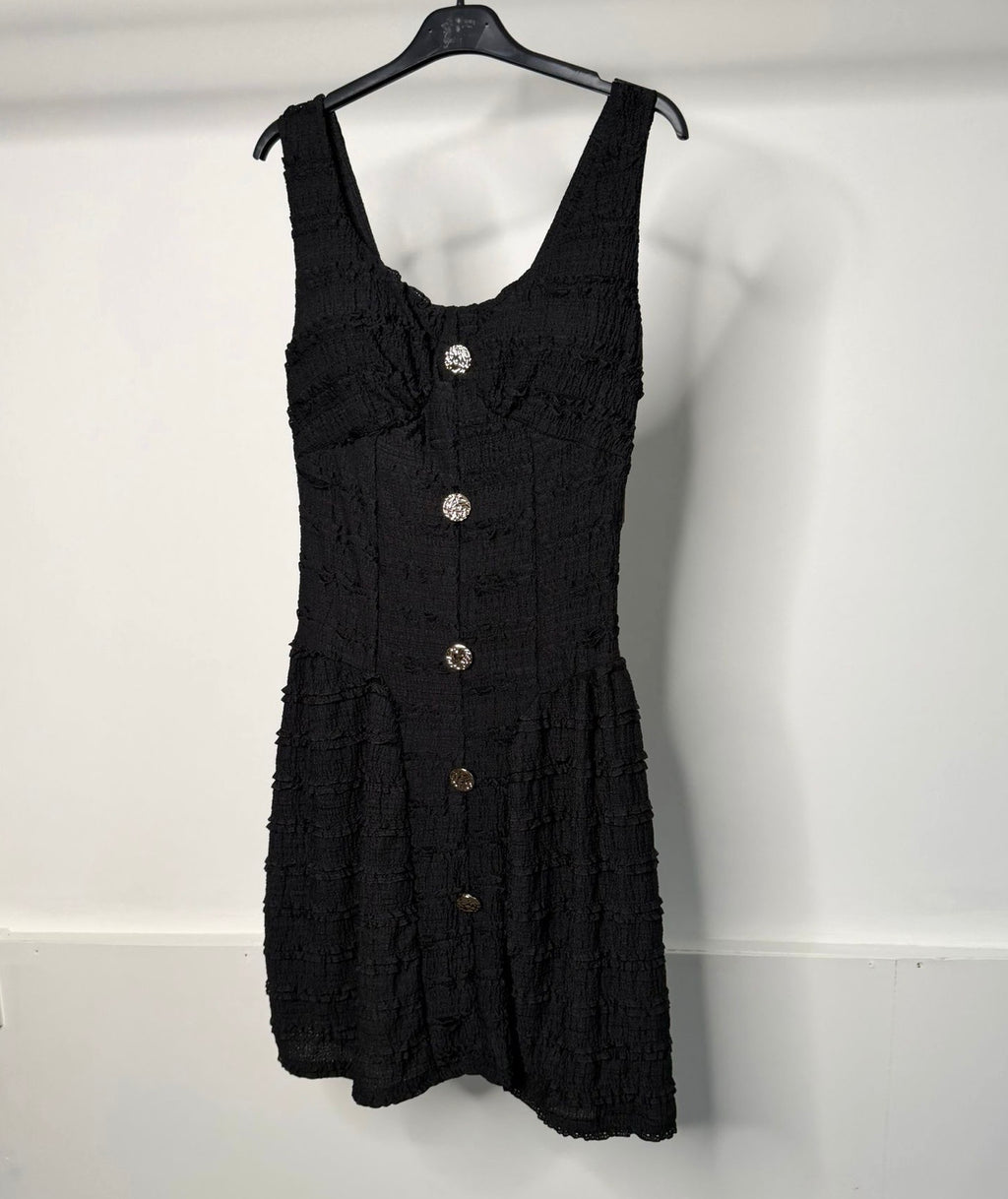 Gold Button Detail Waist Cinching Stretchy Dress