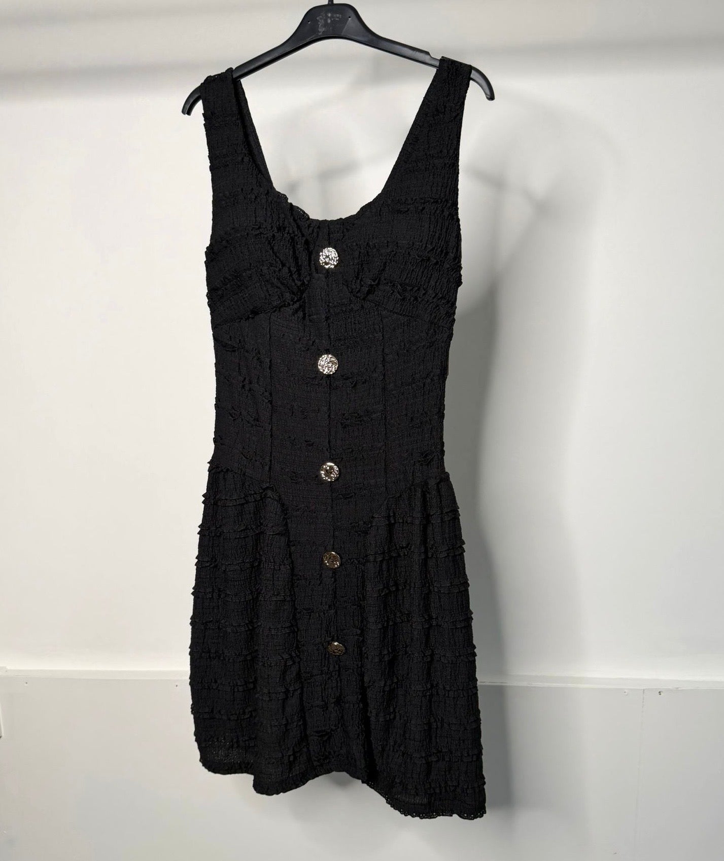 Gold Button Detail Waist Cinching Stretchy Dress