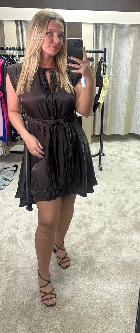 Shimmer Chiffon Tie Waist Layered Dress