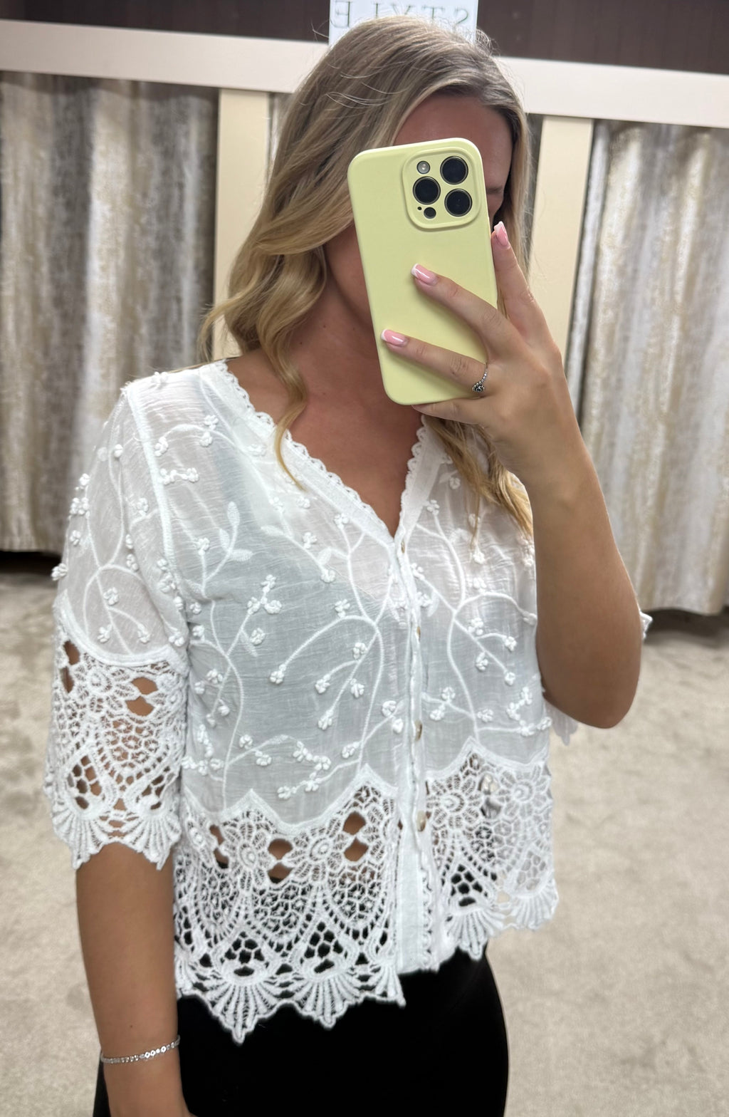 Flower Embroidered Crochet Detail Cardigan