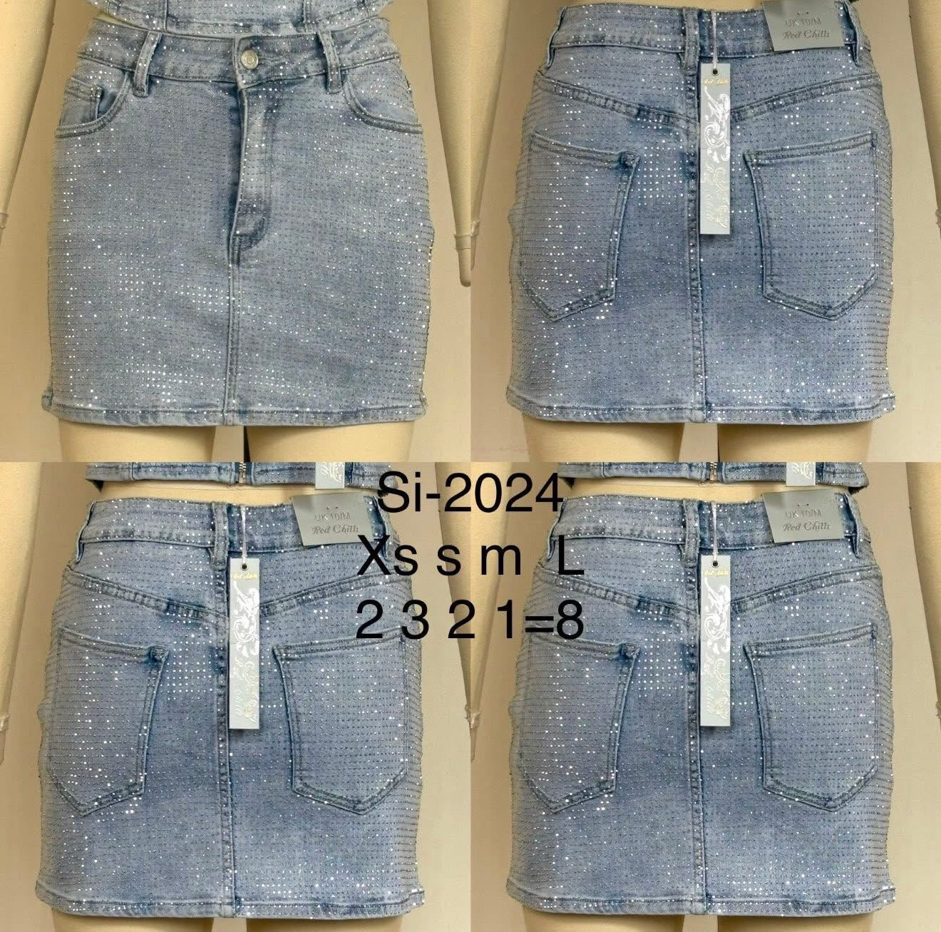 Diamanté Stretchy Denim Skirt