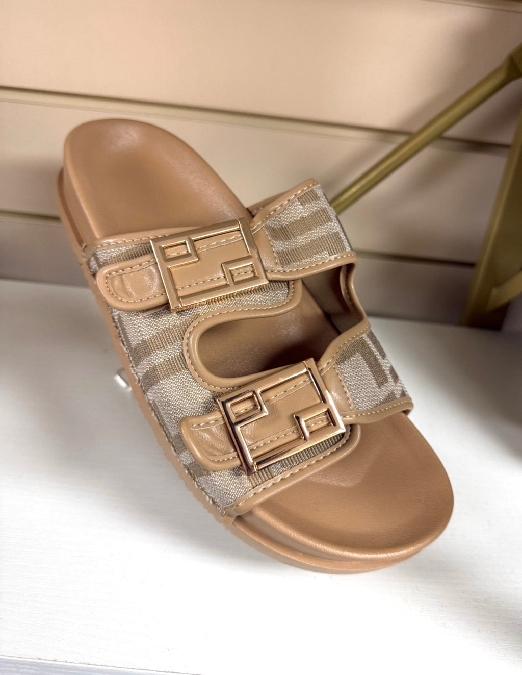 Fendi Inspired Sliders - Beige