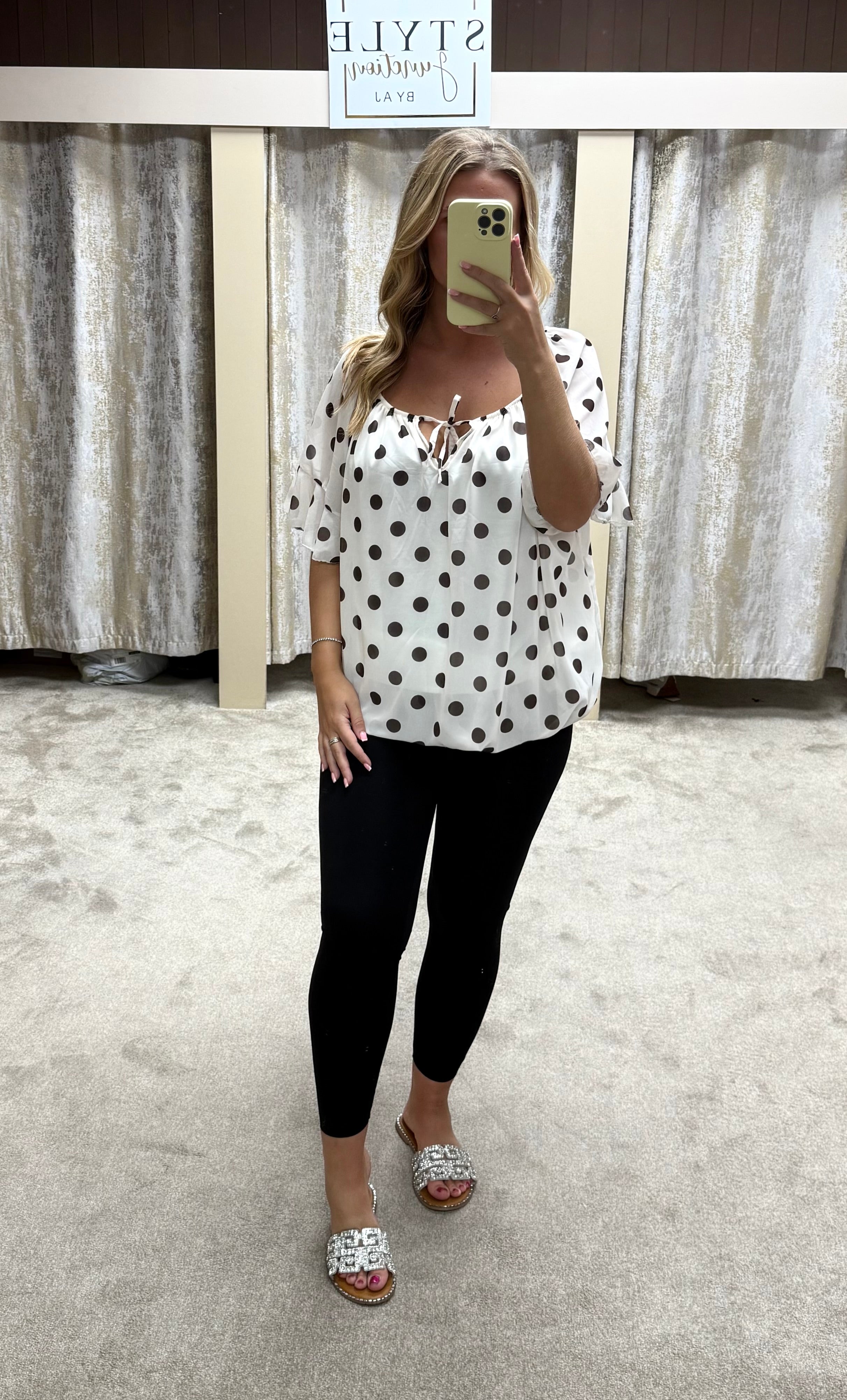 Polka Dot Elasticated Bubble Hem Top