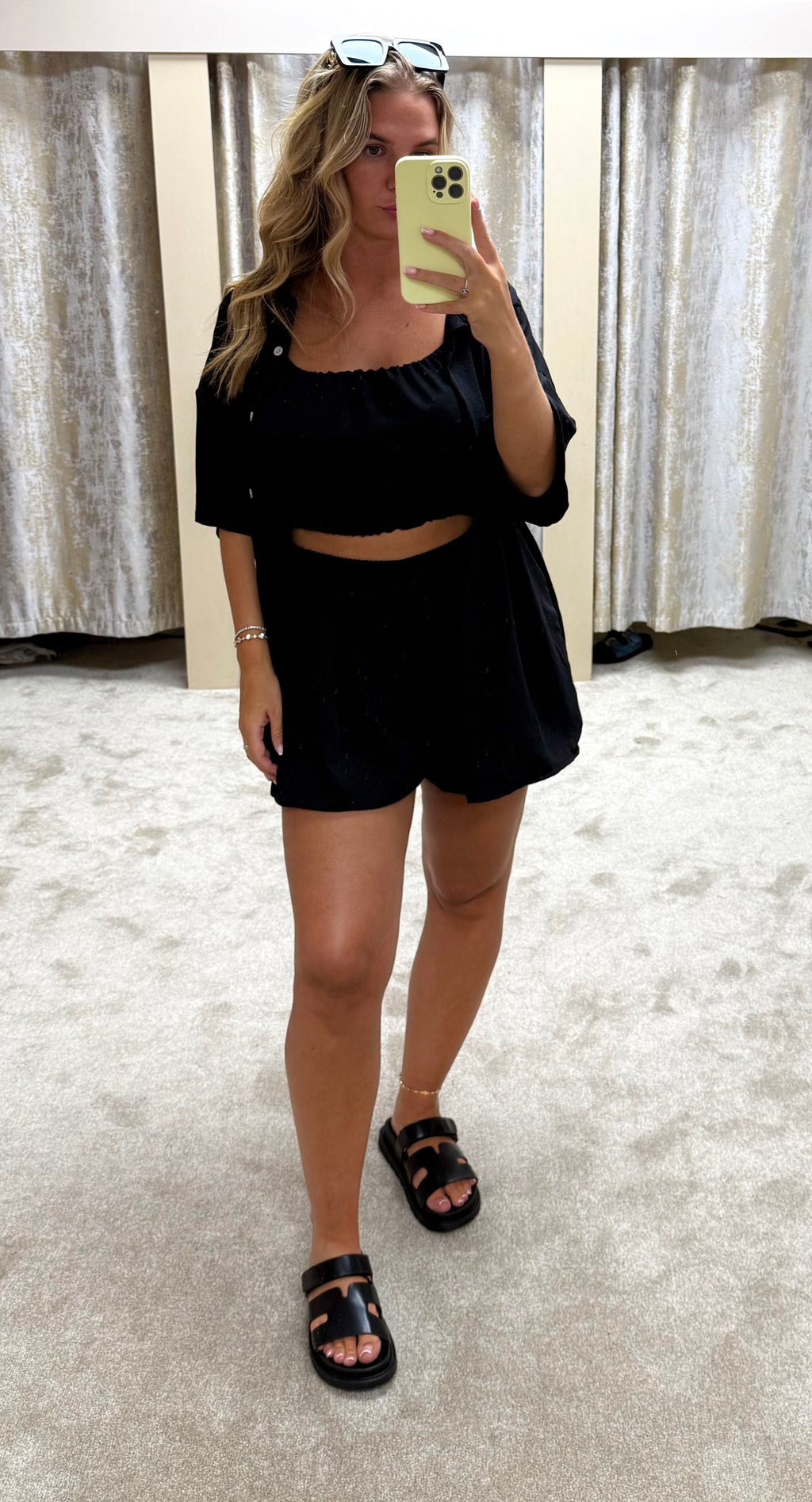 3 Piece Bubble Hem Elasticated Top, Shorts & Shirt Co Ord
