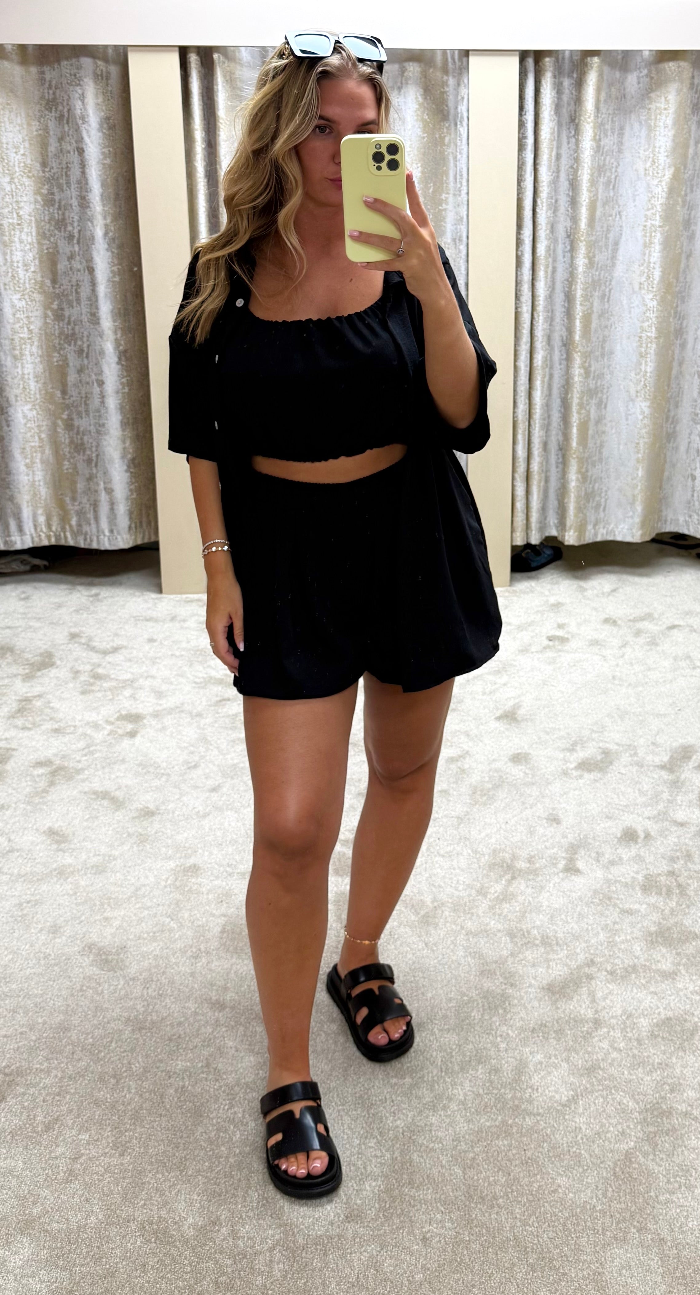 3 Piece Bubble Hem Elasticated Top, Shorts & Shirt Co Ord