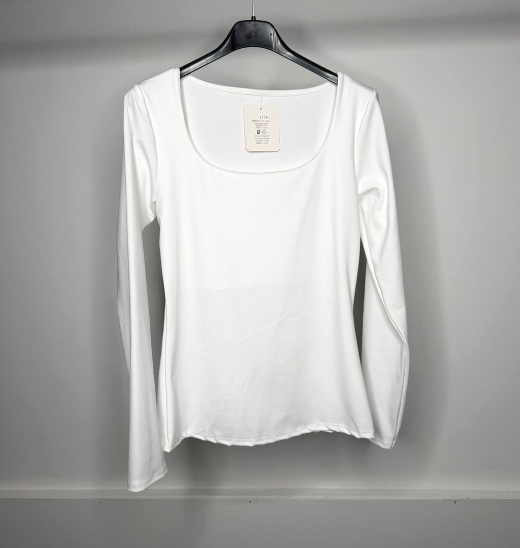 Double Layer Slinky Scoop Neck Long Sleeve Tops