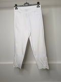 Stretchy Elasticated Waist Capri Pants With Crochet Ankle Detail - WHITE