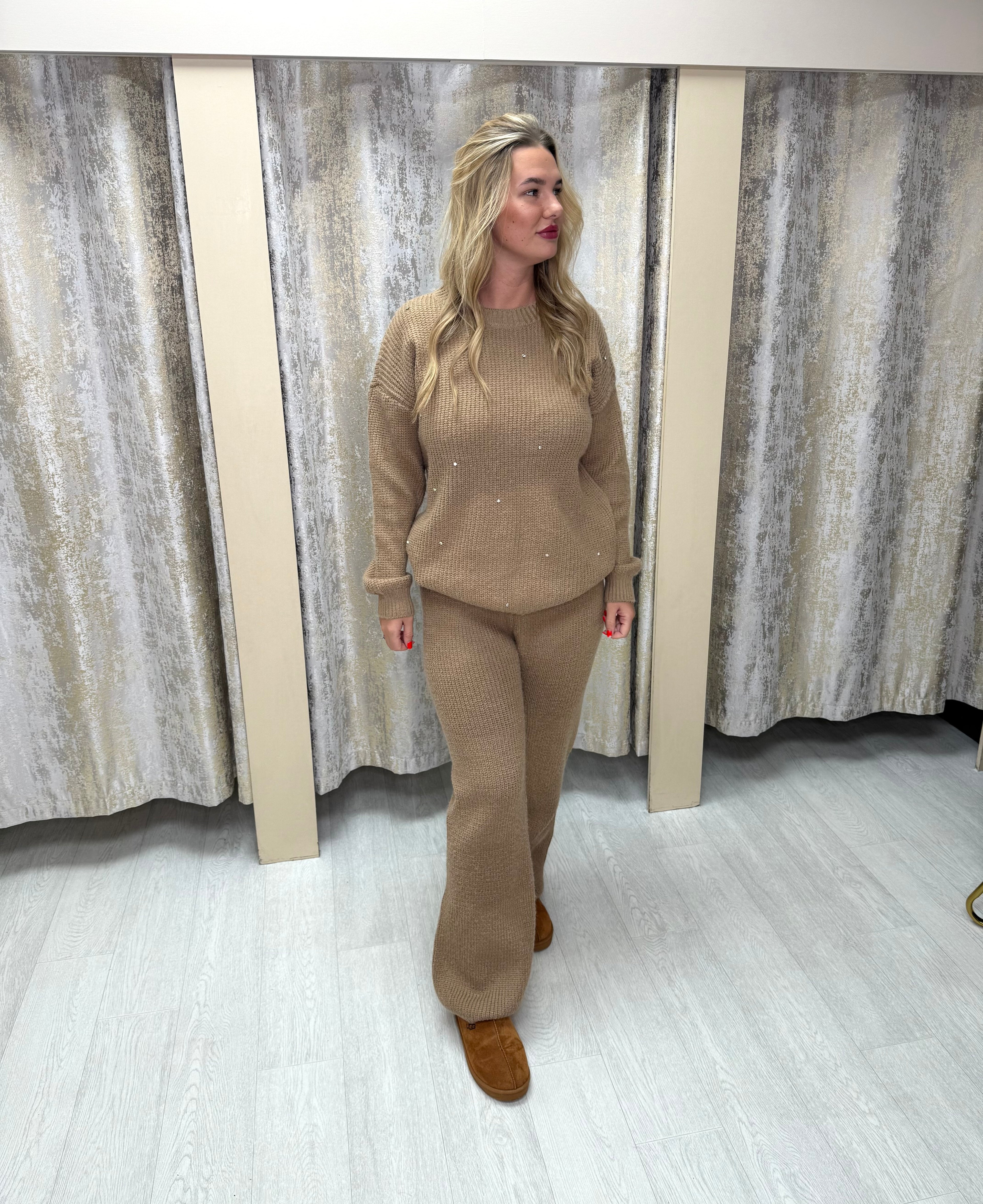 Diamanté Loungewear Set - Caramel
