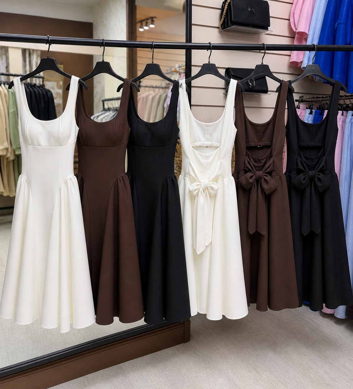 Fit & Flare Drop Waist Dress With Back Bow Detail