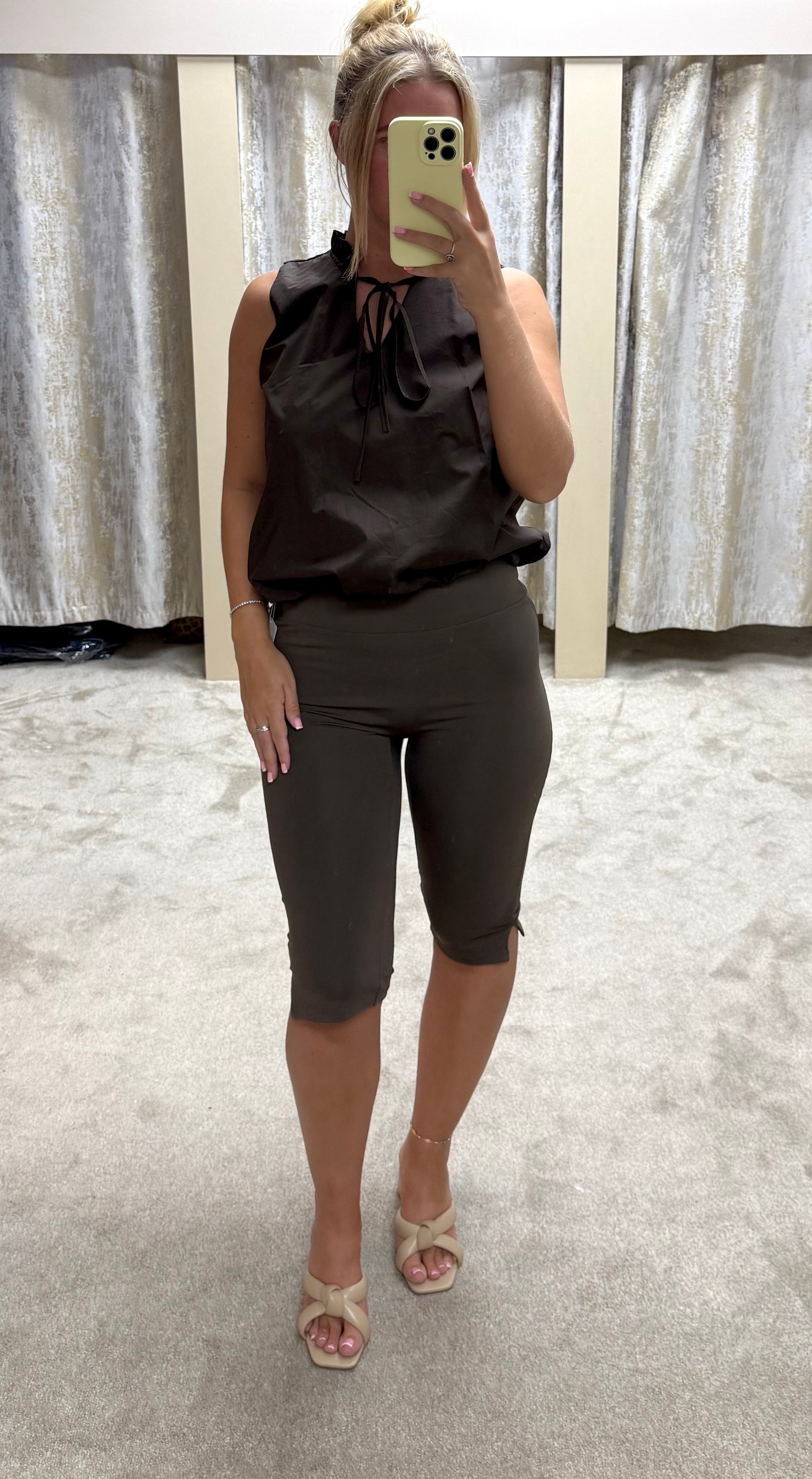 Elasticated Bubble Hem Top With Neck Tie Detail