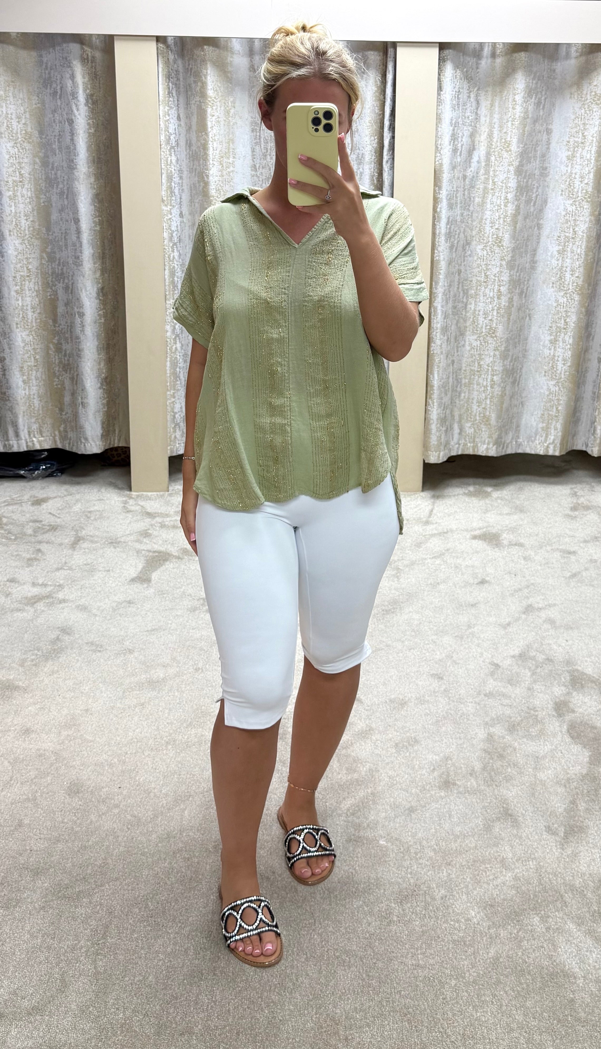 Linen & Cotton Blend Oversized Shirt With Metallic Gold Thread Detail