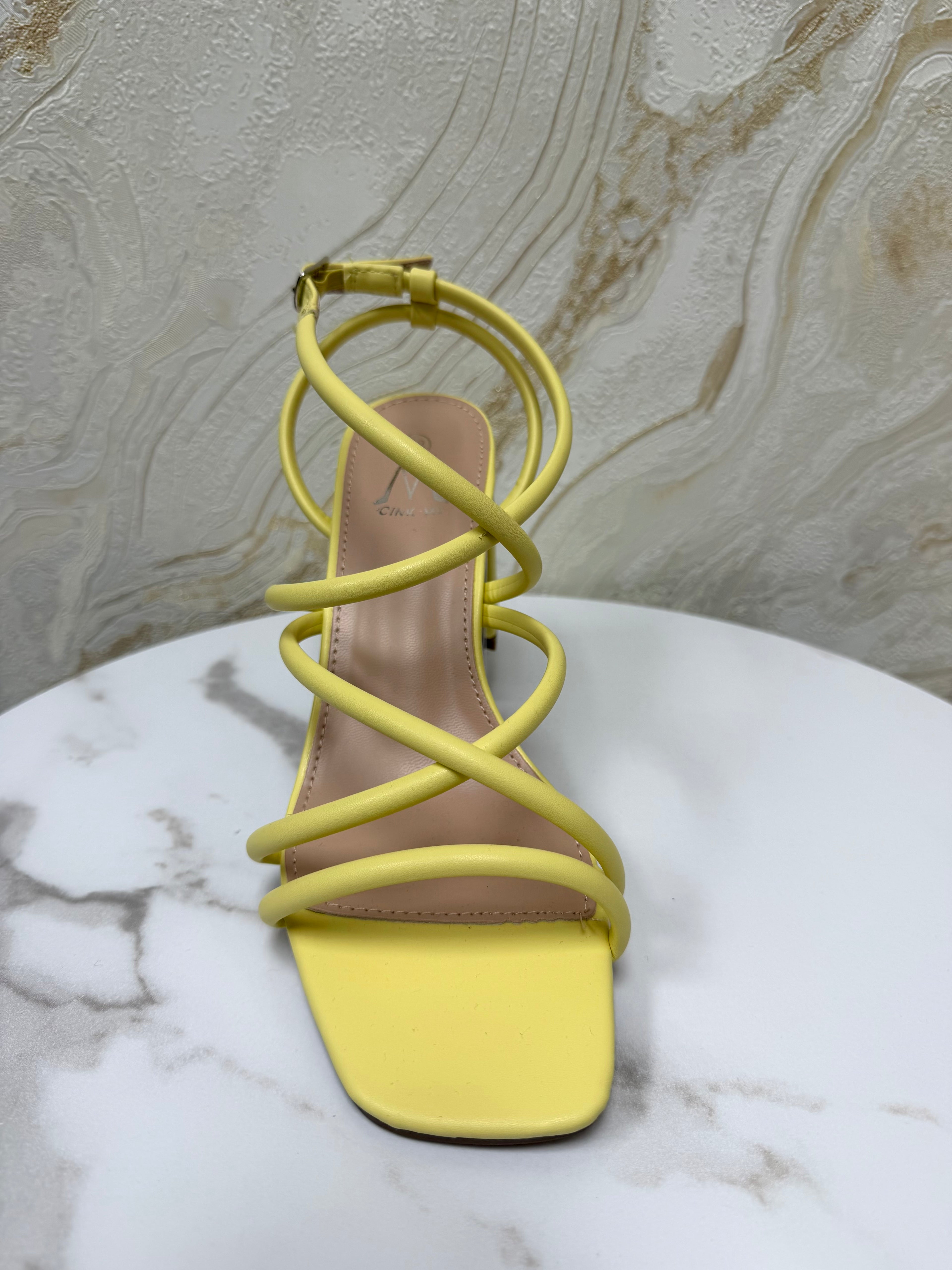 Strappy Comfy Block Heels - Lemon