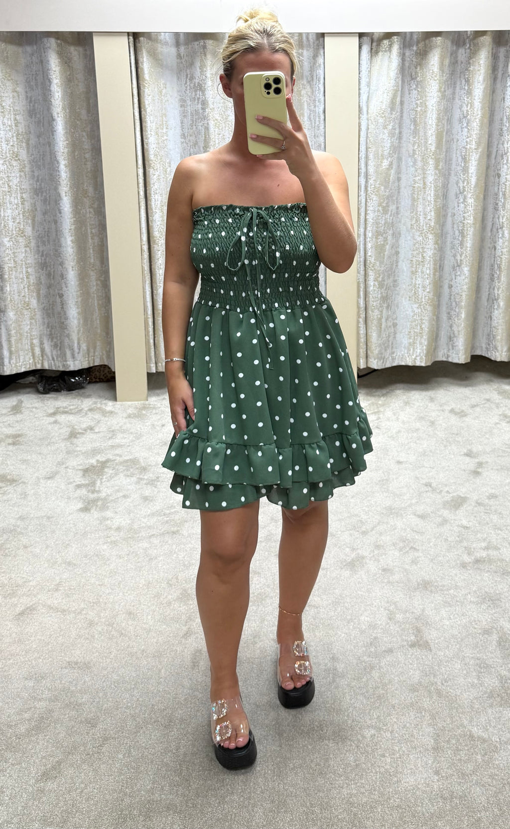 Bandeau Elasticated Tiered Dress With Shorts Underneath