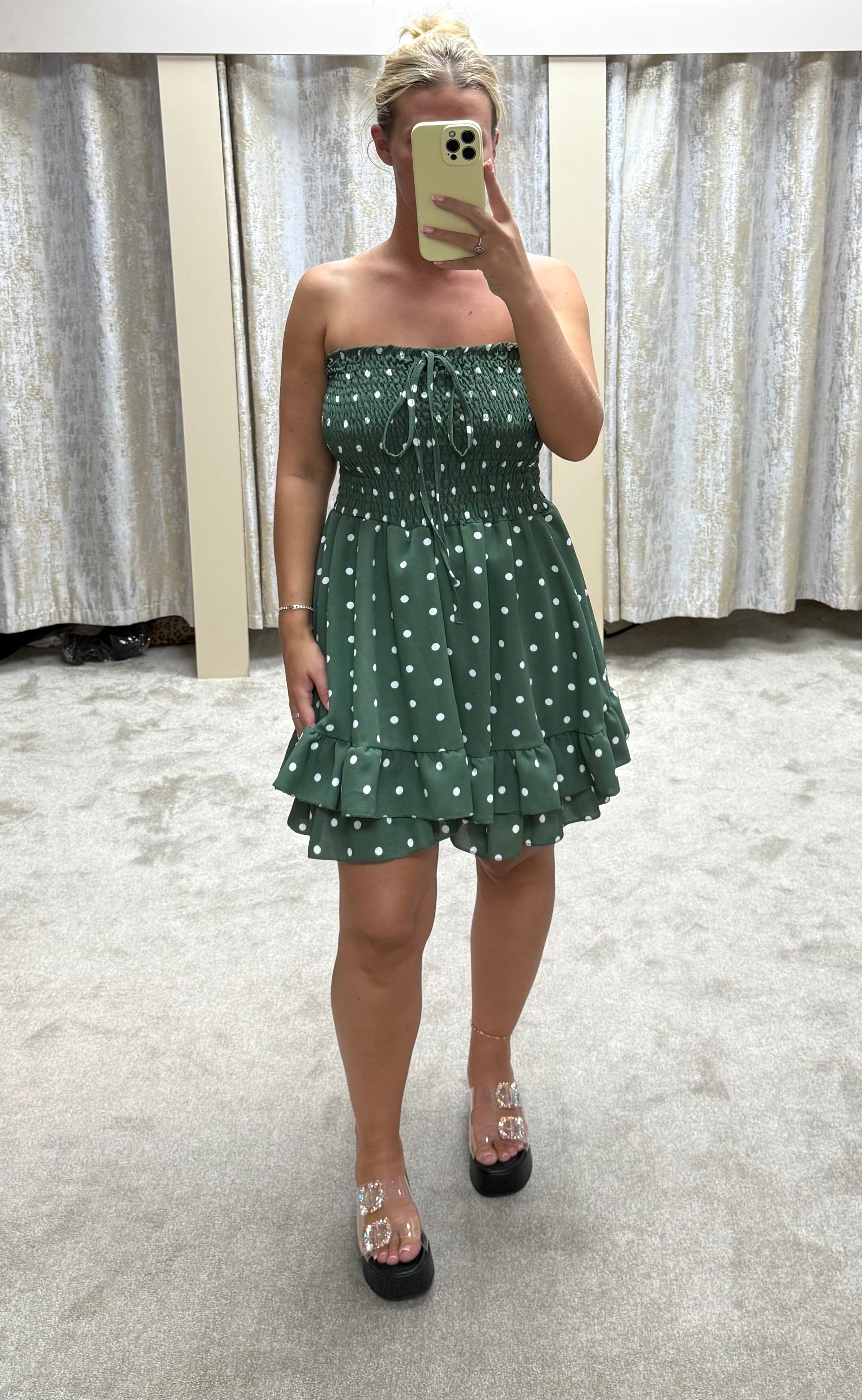 Bandeau Elasticated Tiered Dress With Shorts Underneath