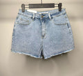 Diamanté Stretchy Denim Shorts with Frayed Hem