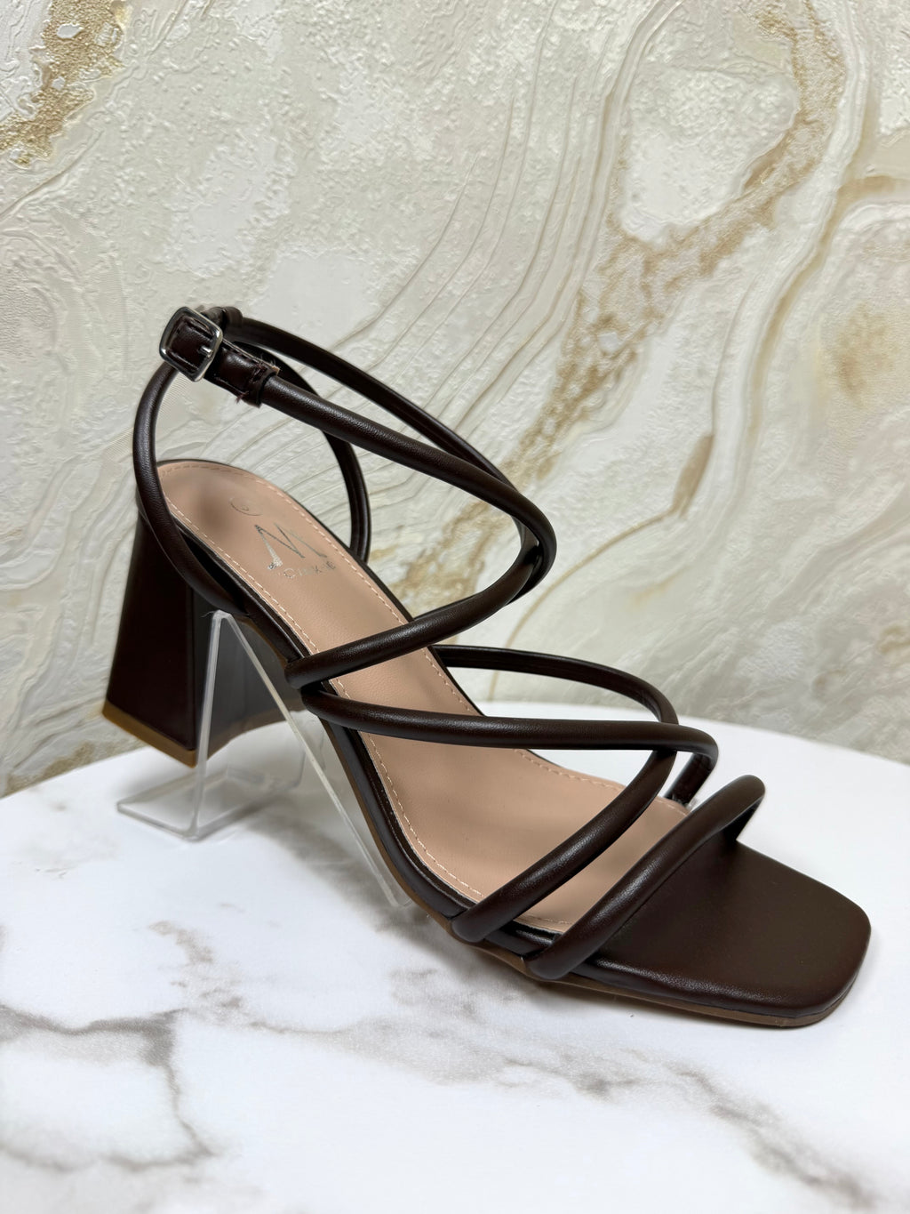 Strappy Comfy Block Heels - Chocolate Brown