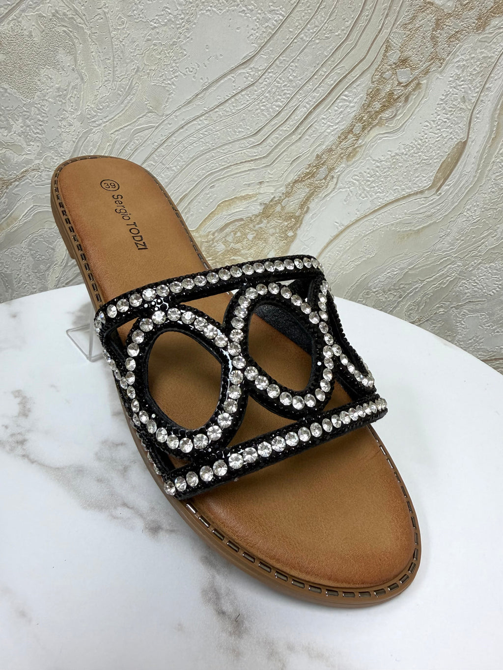 Diamanté Soft Sole Sliders - Black