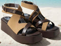 Faux Suede Strappy Flatform Wedge Sandals - Taupe & Brown